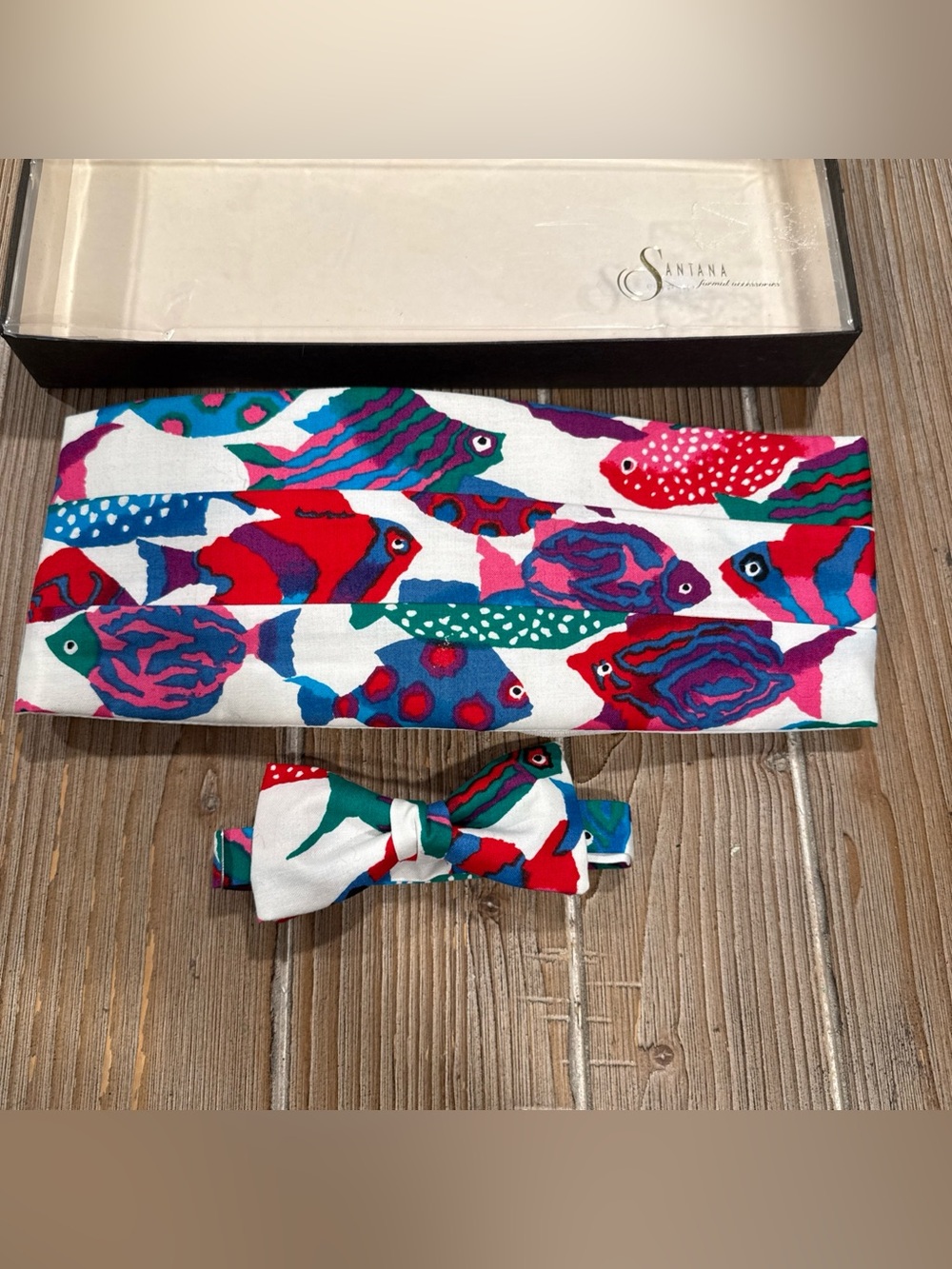 Santana Formal Accessories Cummerbund Bow Tie Set Tropical Fish FF300 Vintage